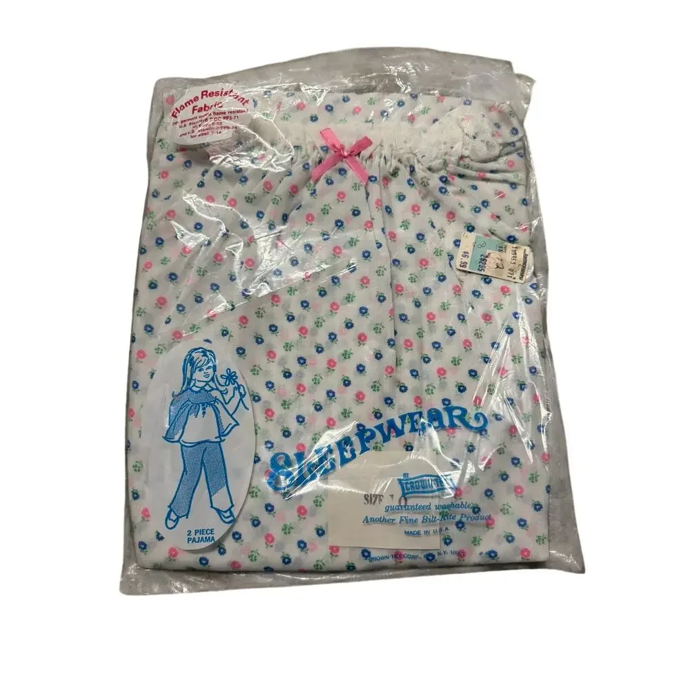 Kids Crown-Tex Girls Floral Pajamas Size 10 NIP Vintage